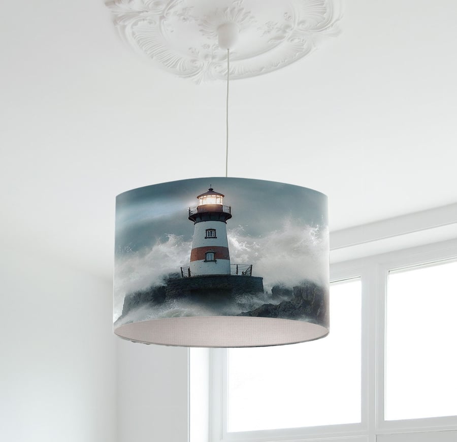 Photographic Lampshade, Nautical Lamp Shade, Lighthouse lampshade, Seaside lamps