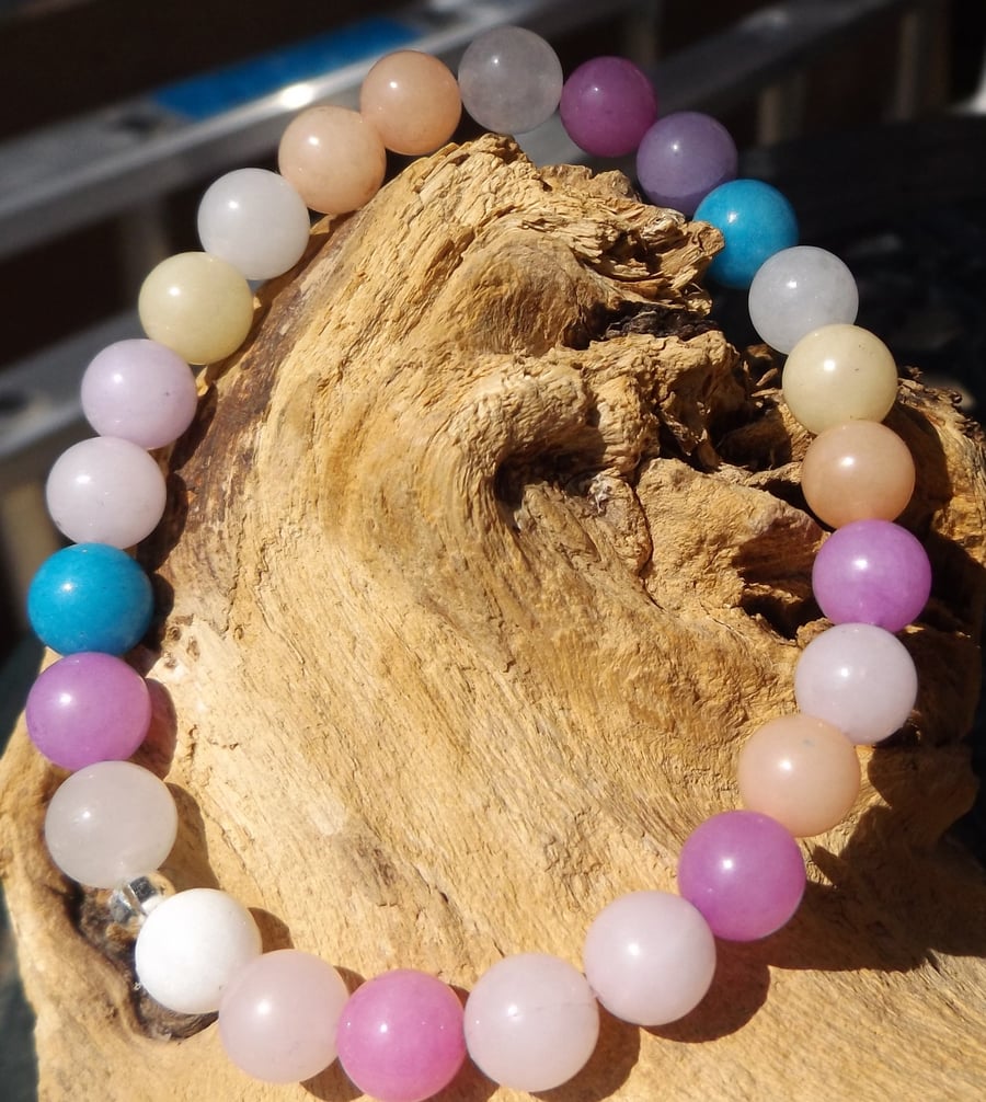 Multicoloured quartz stretch bracelet