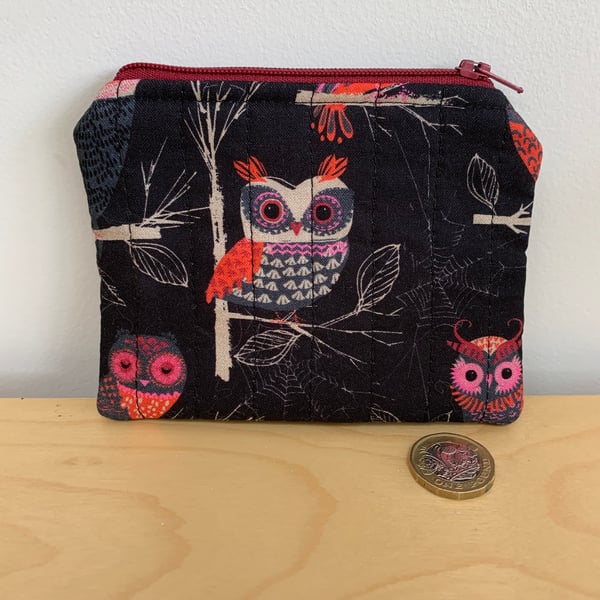 Owl Print Fabric Quilted Midi Purse