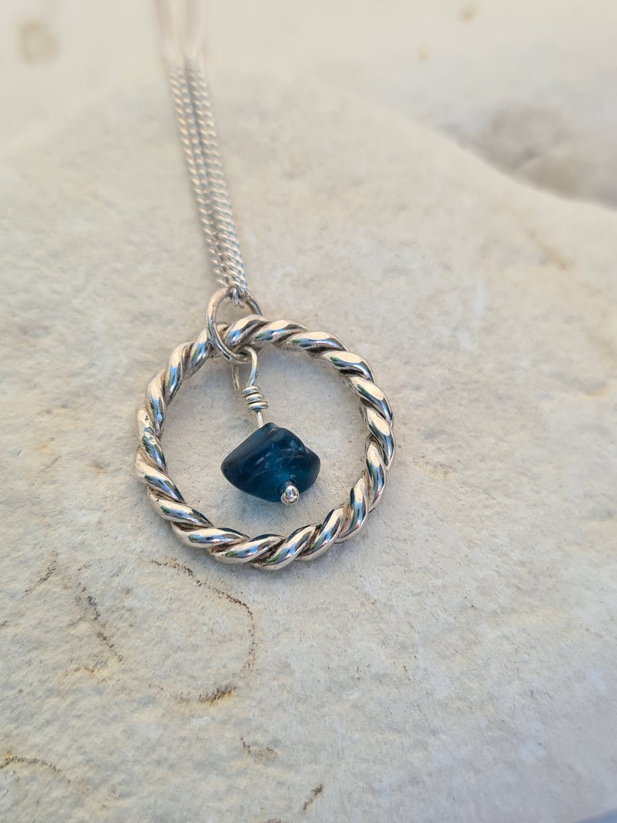 Handmade Apatite Stone in a Twisted Circle Necklace.