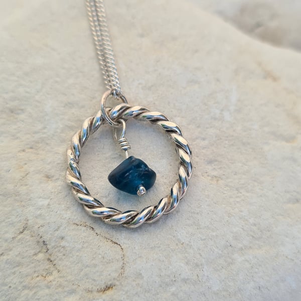 Handmade Apatite Stone in a Twisted Circle Necklace.