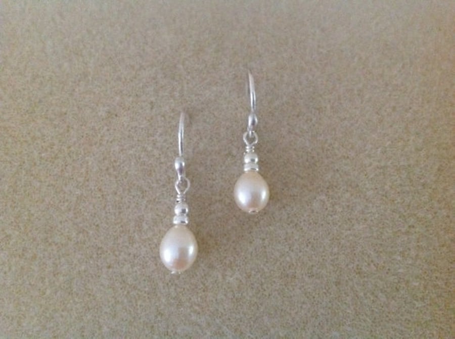 Sterling and Fine silver freshwater pearl drop earrings