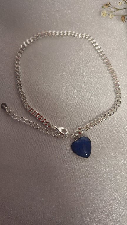 "Something Blue" heart anklet on sterling silver chain