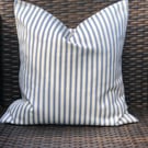 Blue and Cream Ticking Cushion Cover (16" x 16")