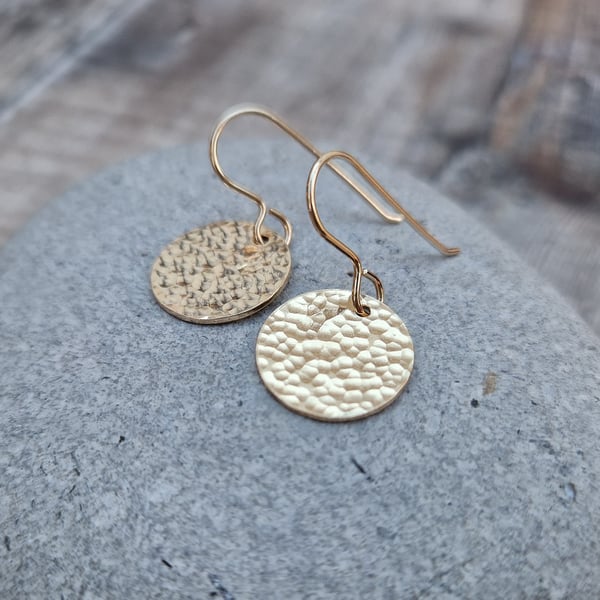 Gold Filled Large Hammered Disc Earrings
