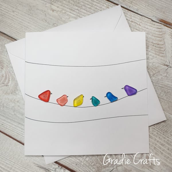 Rainbow Sea Glass Birds Greetings Card