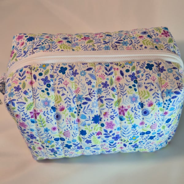 Padded floral cosmetics bag with zip - 'cornflour' fabric design