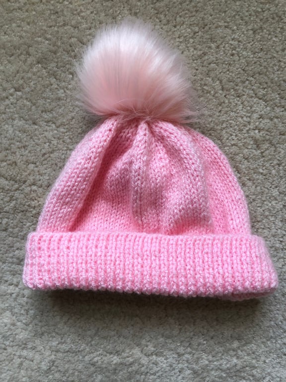 Pink Hand Knitted Hat 8 (DK) - Medium