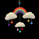 Rainbow and clouds nursery wall decoration or mobile, felted