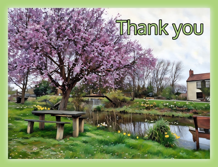 Thank You Cherry Tree & Bench Nordelph Greeting Card A5