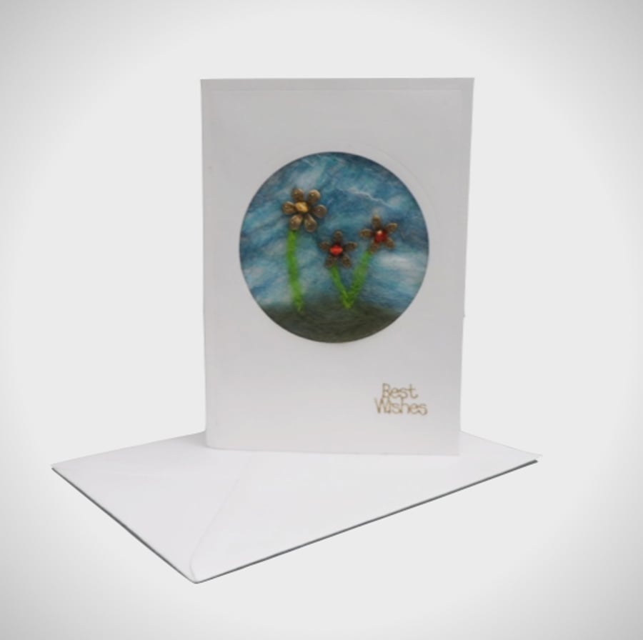 Floral greetings card, notelet with nuno felted insert