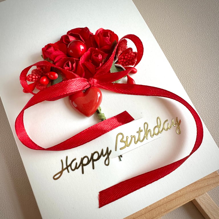 Personalised red rose bouquet birthday card romantic floral keepsake wife gift