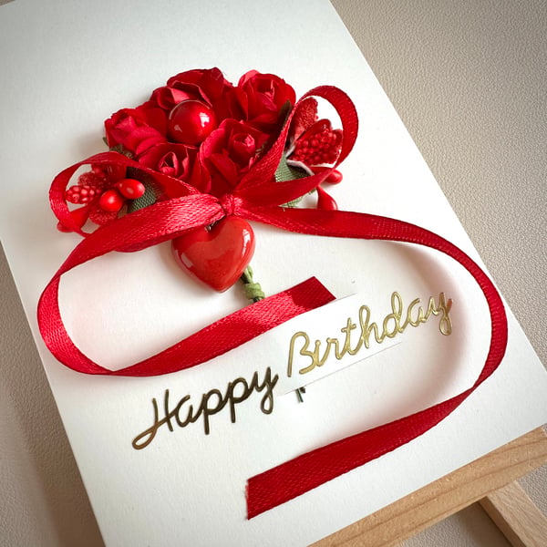 Personalised red rose bouquet birthday card romantic floral keepsake wife gift
