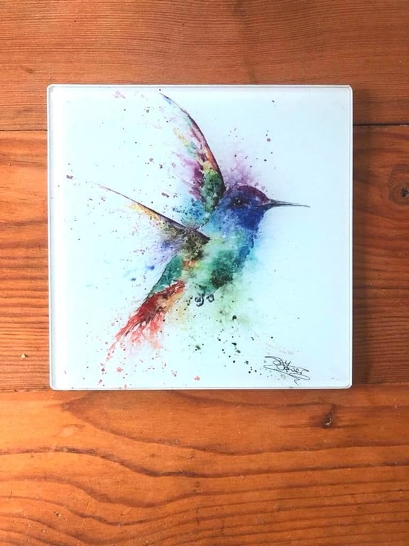 Hummingbird Watercolour Glass Trivet, Pot Stand, Table Mat, Placemat, Hot Plate 
