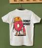 Kids Donut Surfer T Shirt, Handprinted Toddler Tee, Retro Food Graphic Top