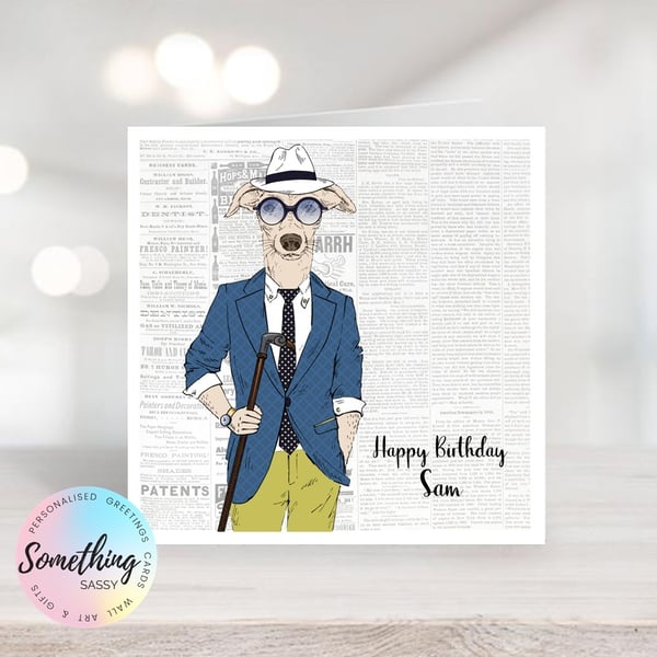 Hipster Dog Greetings Card Personalised for any occasion and with any text