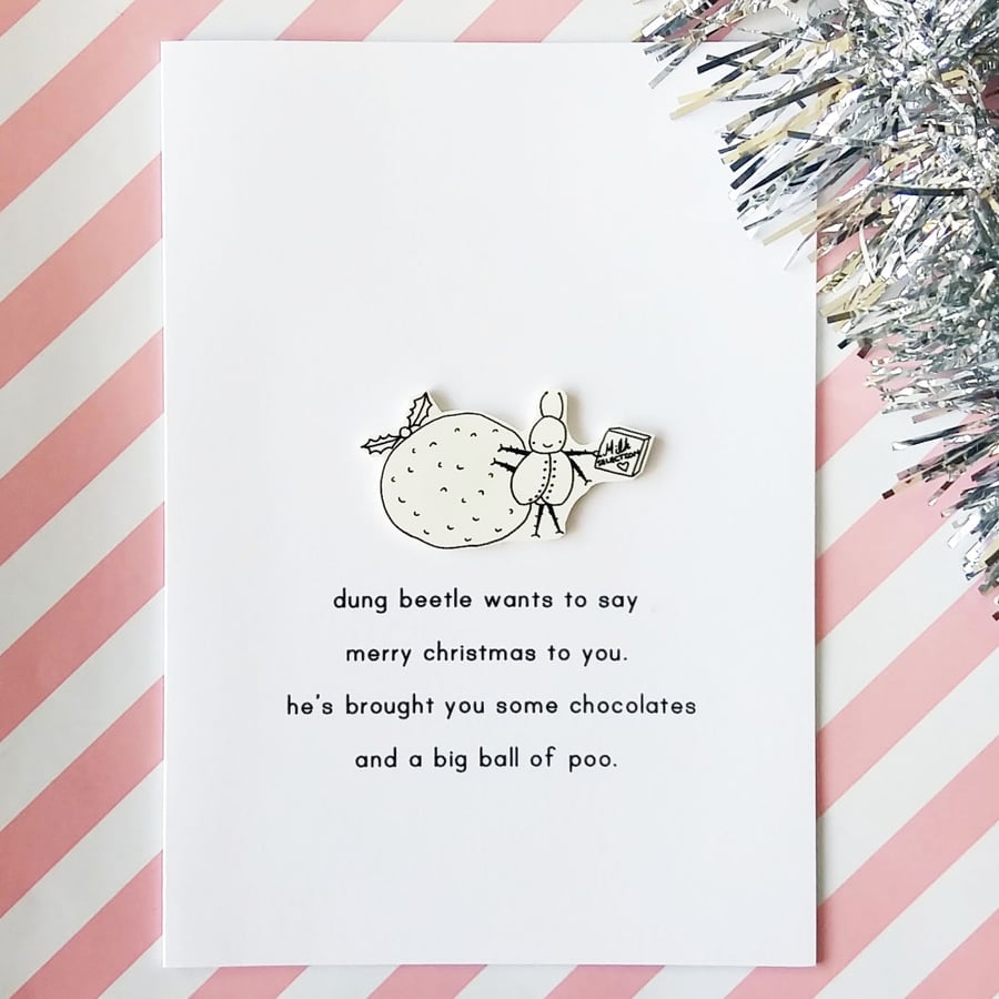 christmas card - dung beetle's christmas gift - handmade card 