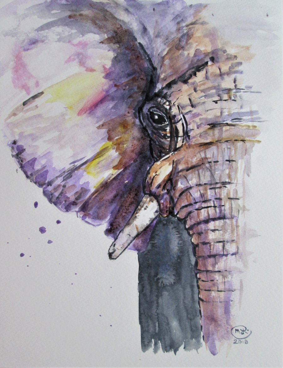 Elephant Portrait Painting. Original Watercolour