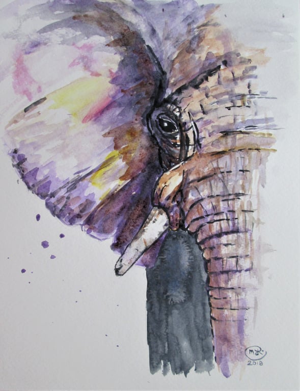 Elephant Portrait Painting. Original Watercolour