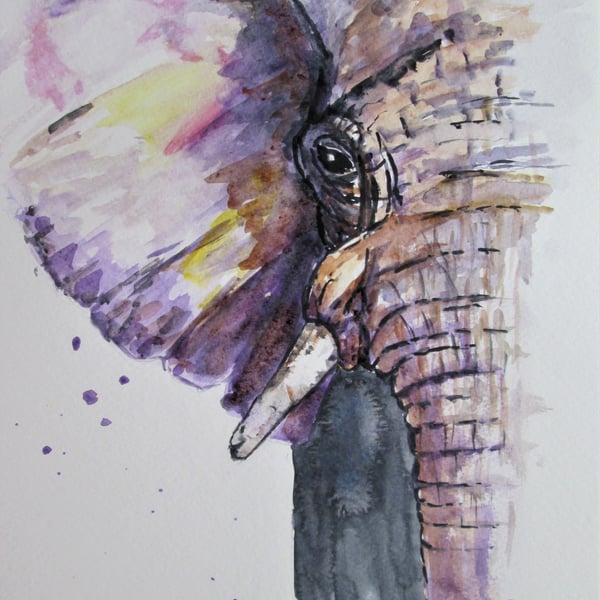 Elephant Portrait Painting. Original Watercolour