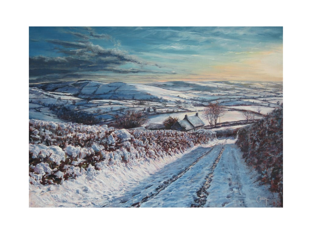 Winter Landscape Christmas and Seasonal Art Card - Snowy Welsh Farmhouse