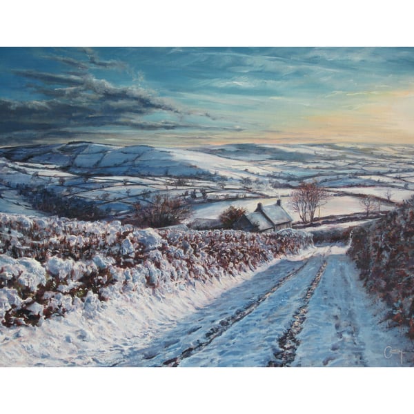 Winter Landscape Christmas and Seasonal Art Card - Snowy Welsh Farmhouse