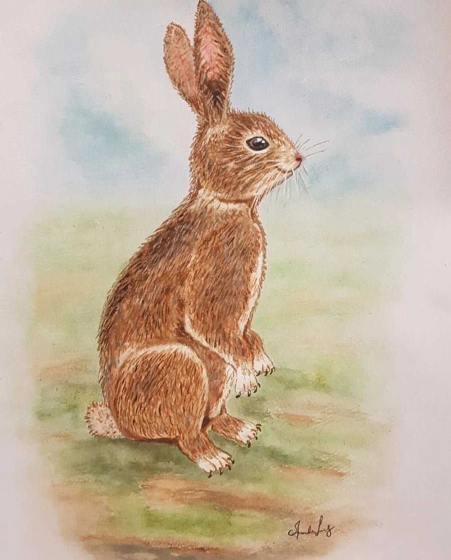 A Fine Day For A Hare - British Wildlife Art Print, Hand signed nostalgic art.