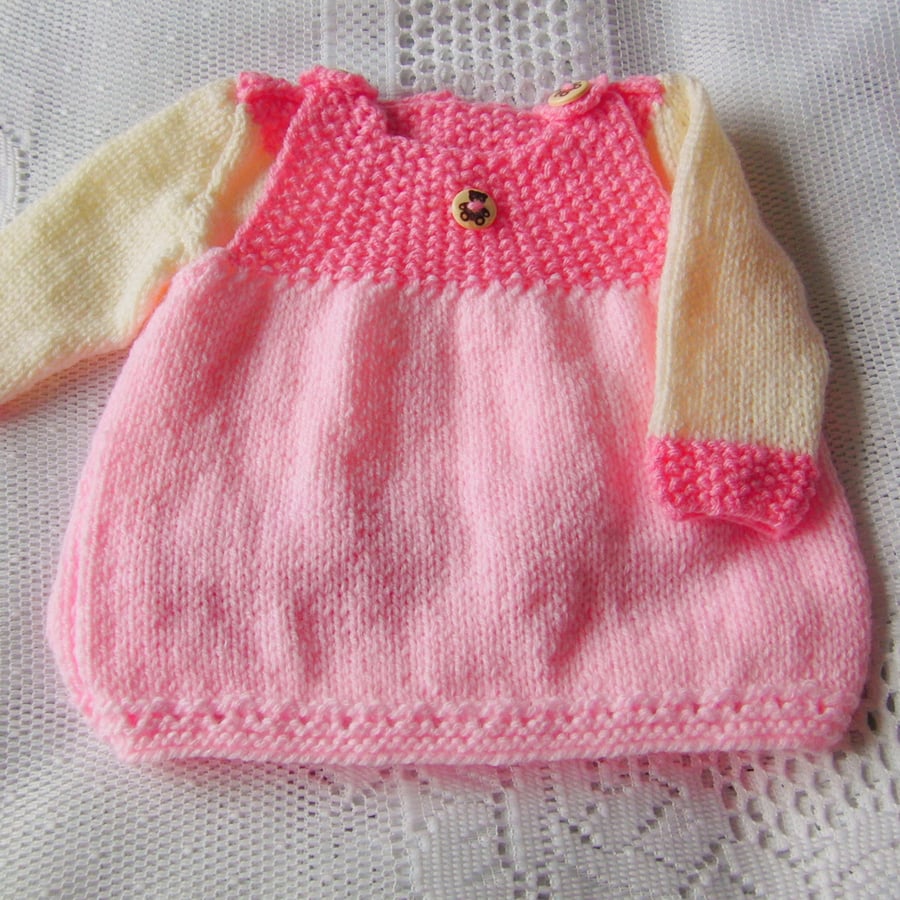 Baby Girl's Pink Knitted Pinafore Dress and Jumper Set, Baby Shower Gift