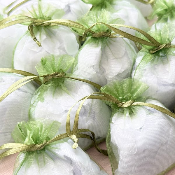 White Biodegradable Heart Confetti, Green Bags - Wedding Toss Eco Send Off Decor