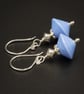 Murano sky blue sterling silver Venetian Murano glass bicone drop earrings.