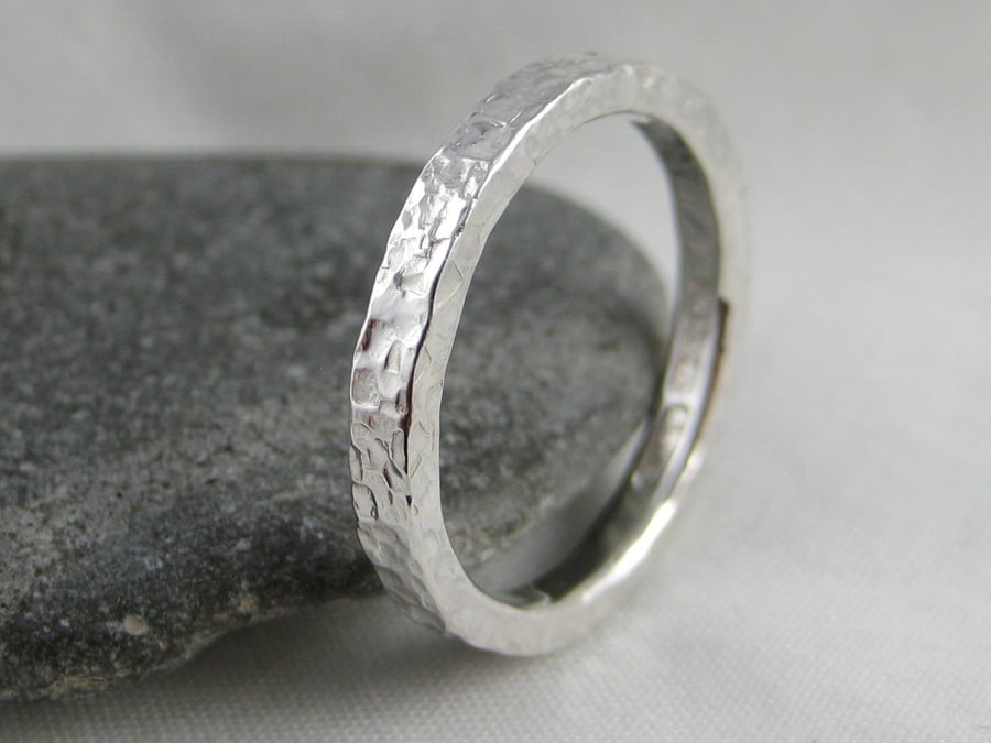 Sterling Silver Hammered Textured Ring Size - M