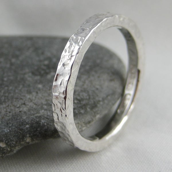 Sterling Silver Hammered Textured Ring Size - M