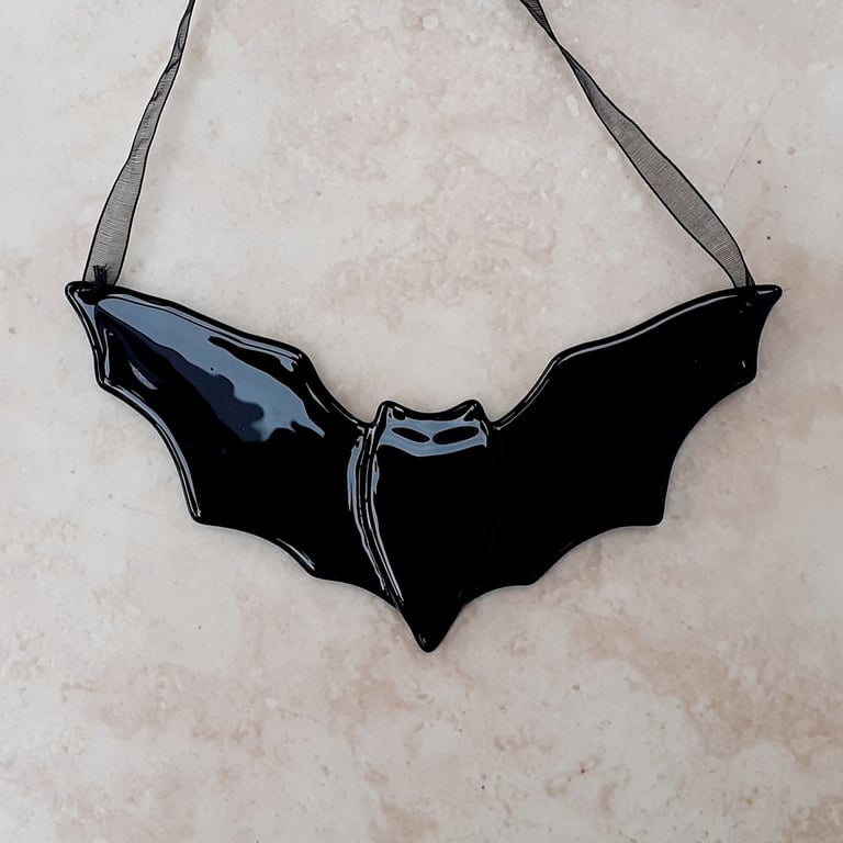 Fused glass bat, hanging decoration for Halloween