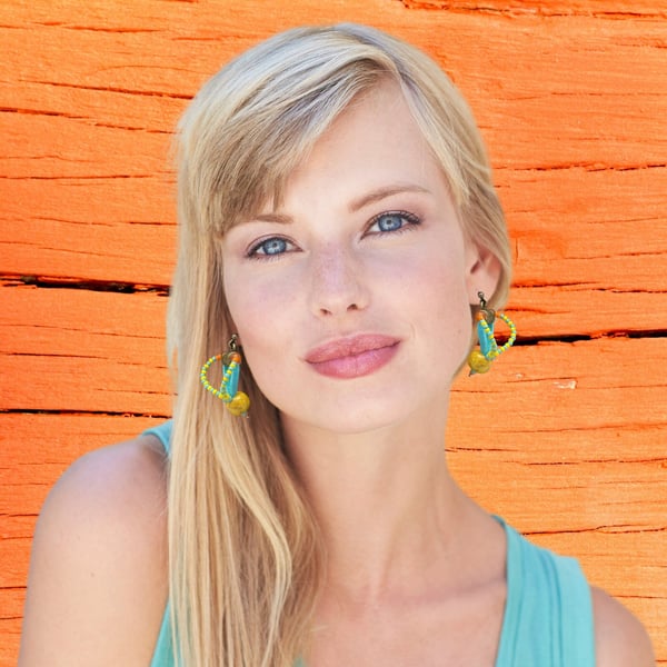 Boho Tropical Sunshine Beaded Turquoise and Yellow Earrings