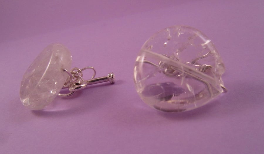 Clear White Crackled Quartz Cuff Links with a Hint of Yellow