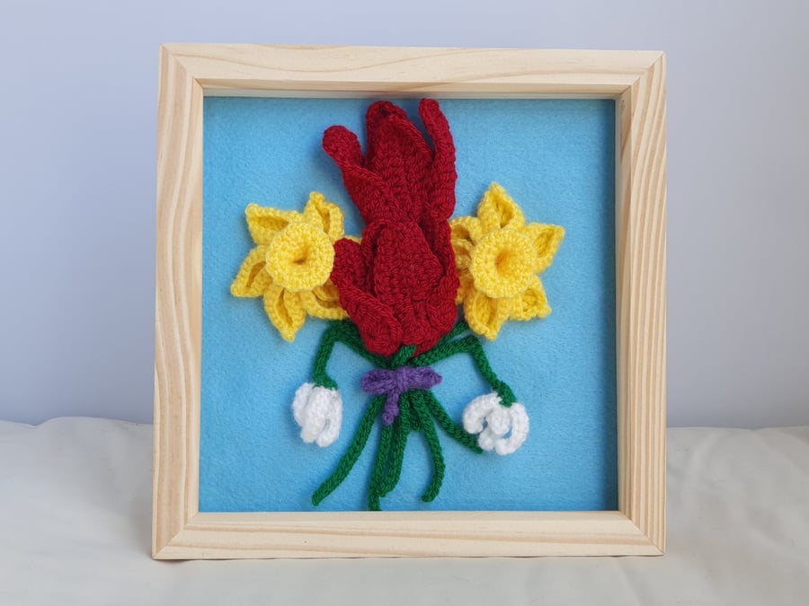 Spring Bouquet Crochet Wall Art picture frame