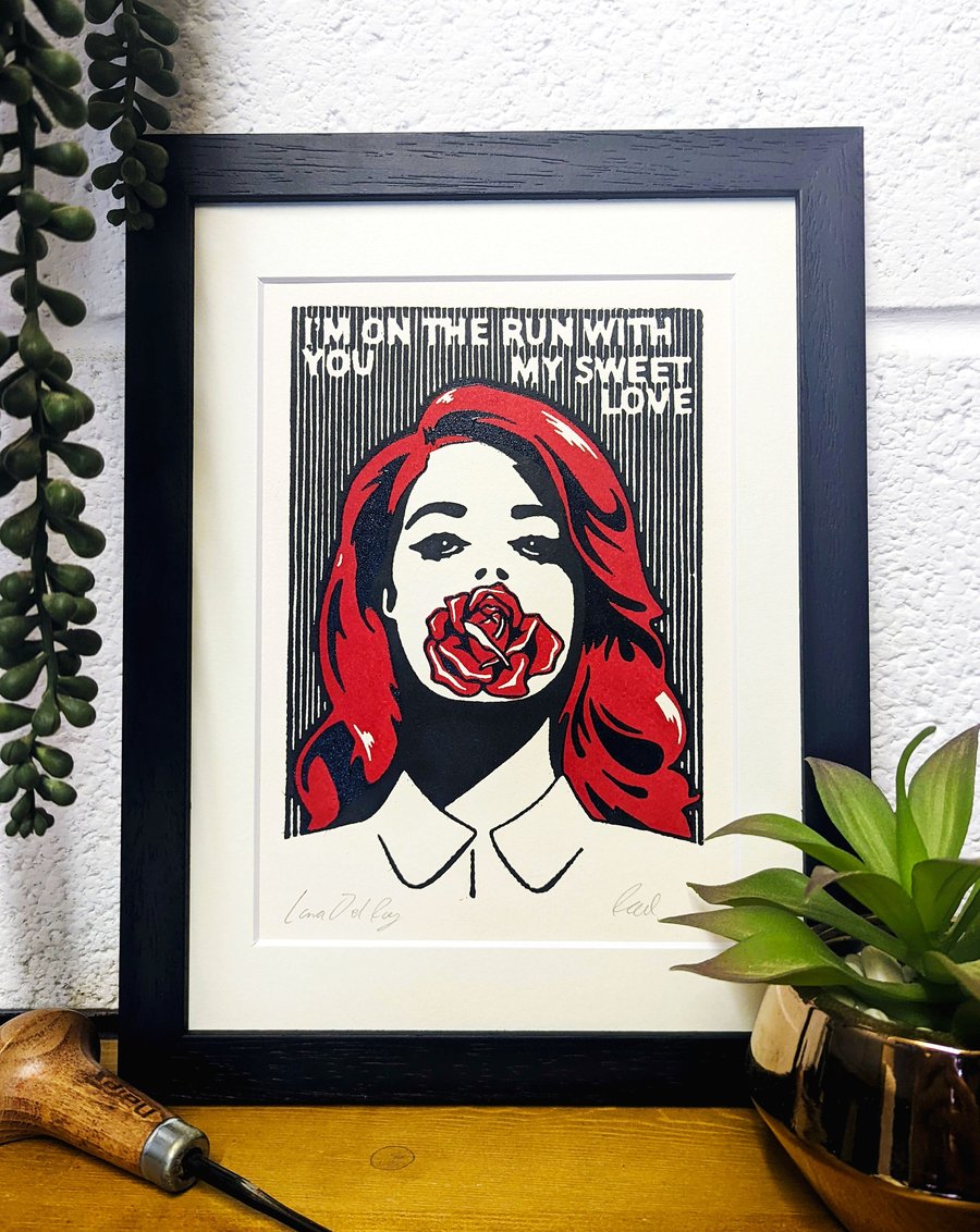 Lana Del Ray Original Lino Print