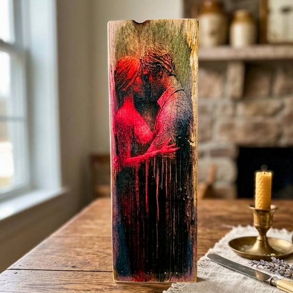 Intimate Couple, Sensual Couple Art, Moody Bedroom Block, Photo Transfer Art