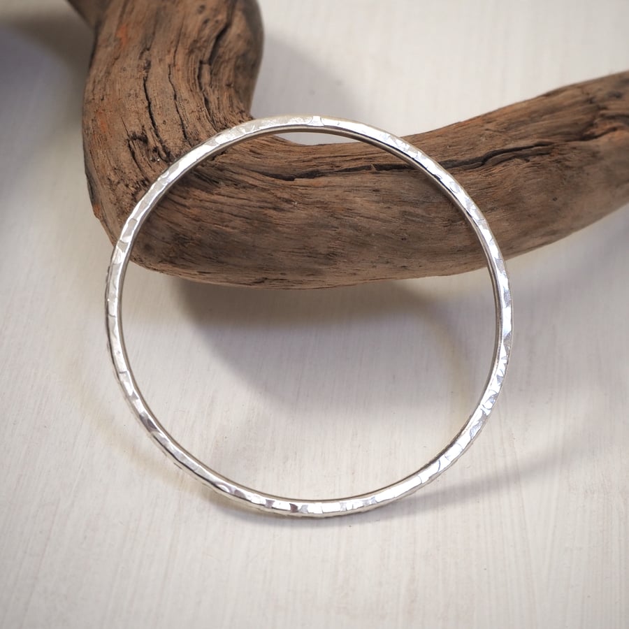 Solid Silver Bangle, Hallmarked, Hammered, Sterling Silver, holiday jewellery