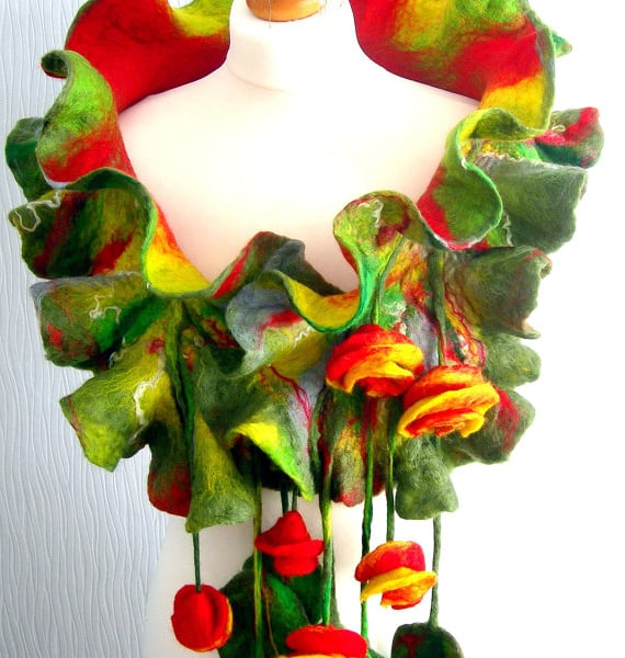   Hand Felted, Wool Jewelry felted SCARF-100% WOOL MERINO-PINK  BLOSSOM-