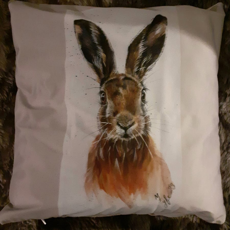 hare print on the cushion double sited 