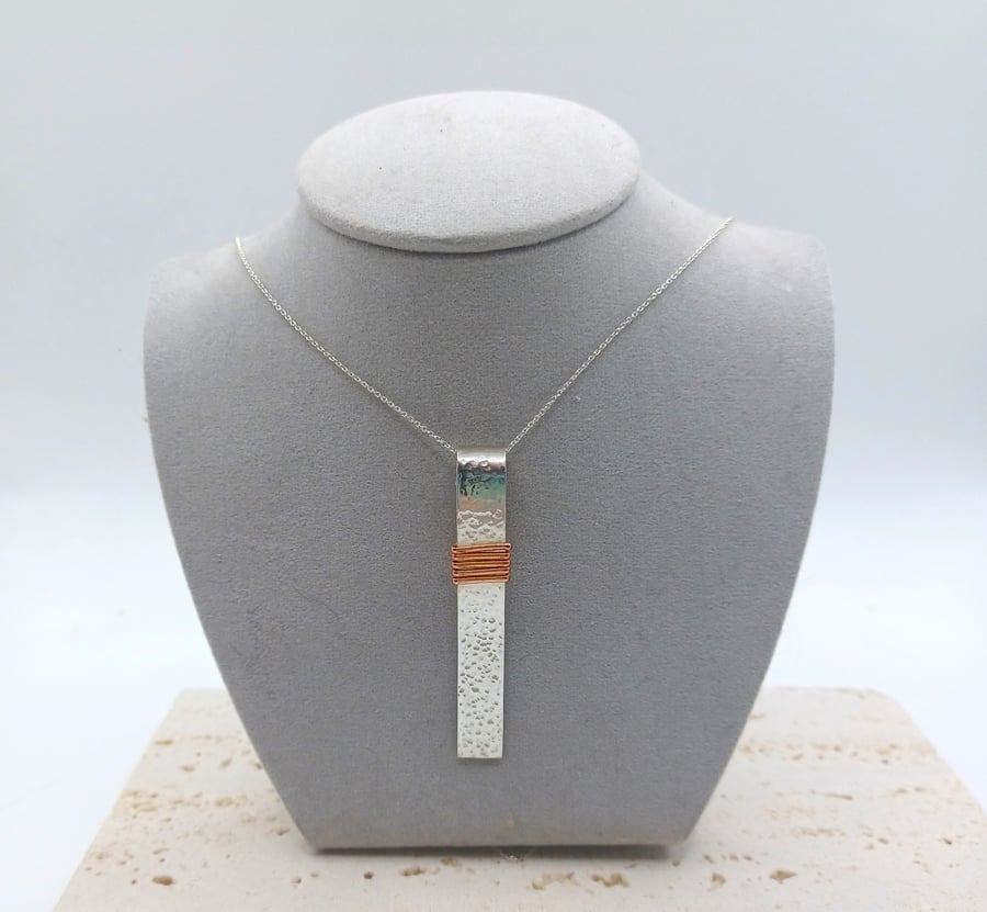 Copper Wire Wrapped Sterling Silver Rollover Bar Necklace, Sterling Silver Penda