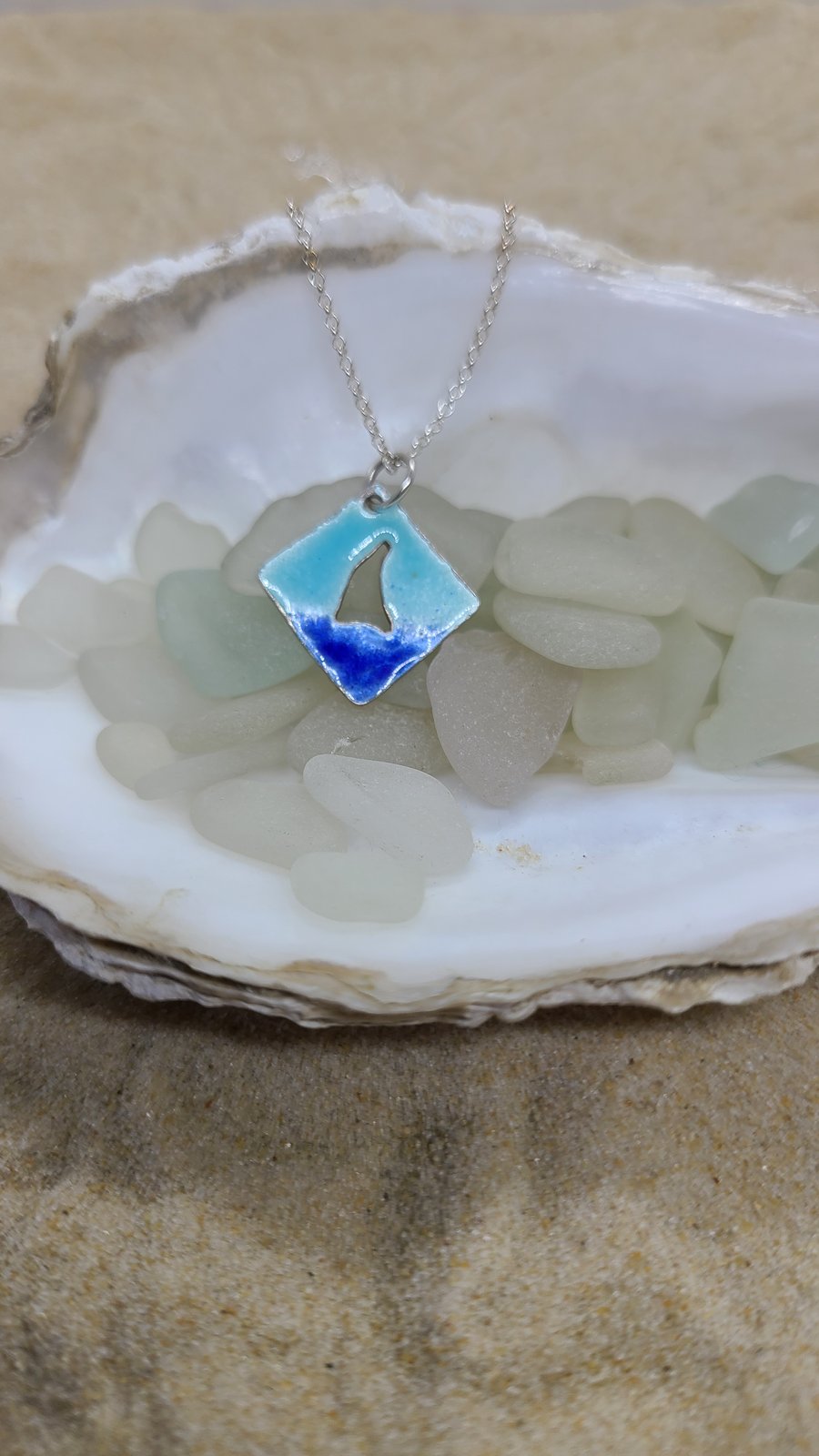 Silver and blue enamel boats pendant P18