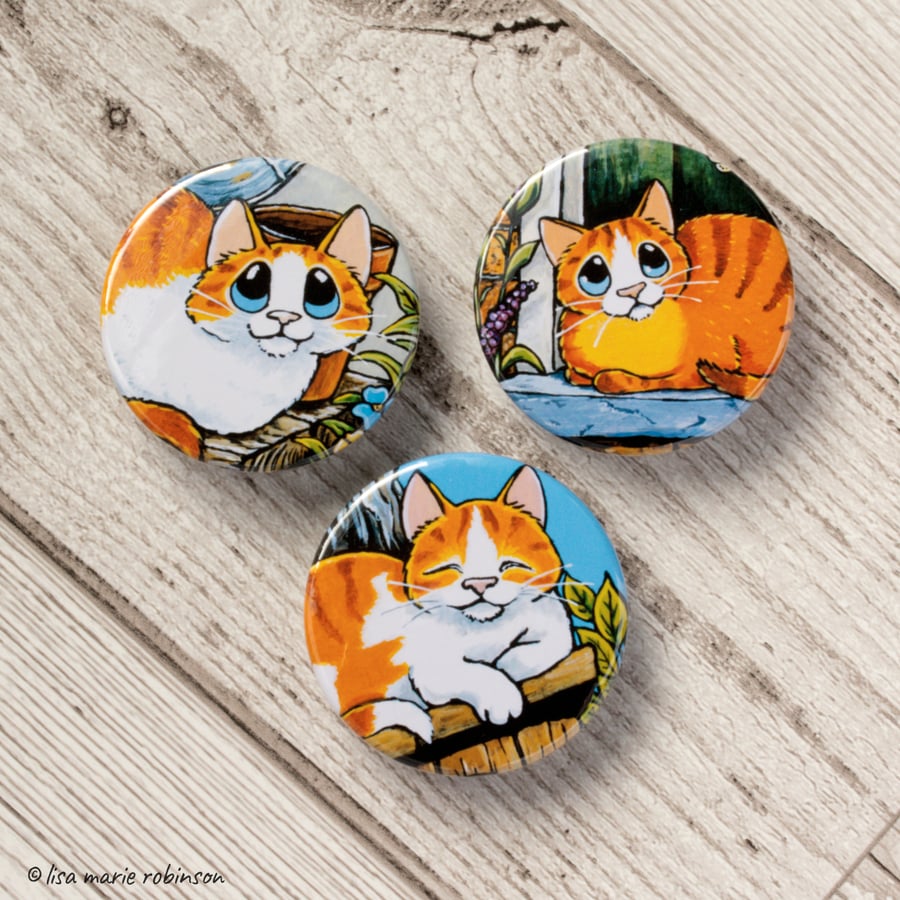 Relaxing Ginger Cats 38mm Three Badge Pack - 3 Designs
