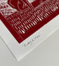 Greyhound Lino Print - Dog Lover Gift - Cherry Red Wall Art - Art Deco - Image 4