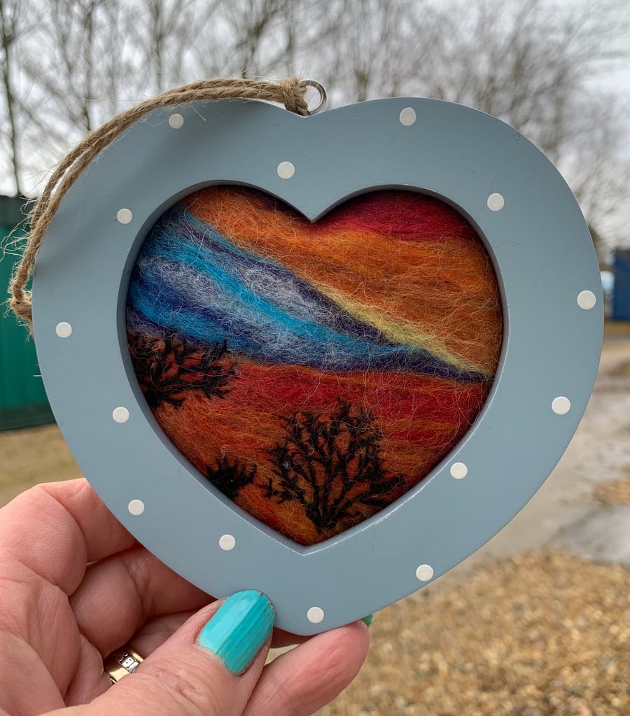 Needle felted sunset heart