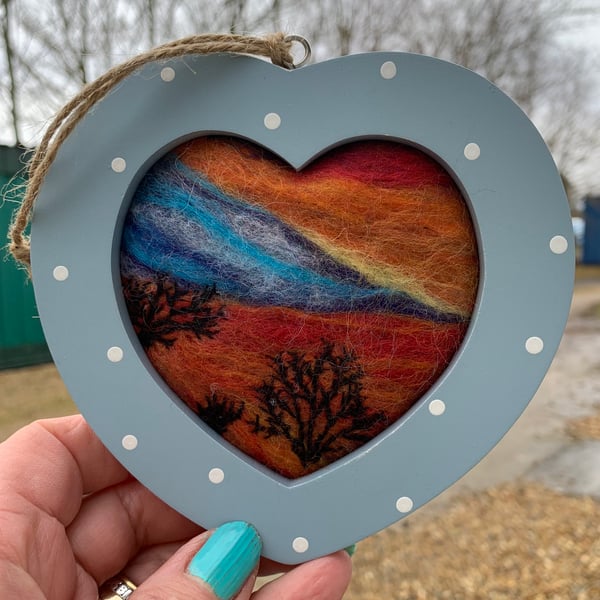 Needle felted sunset heart