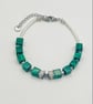 Green Malachite Cube Stone Bracelet in Silver Stainless Steel