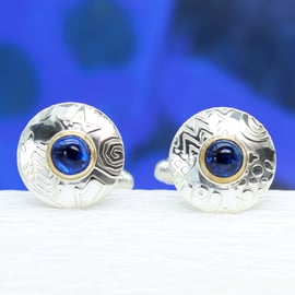 Silver cufflinks, handmade, blue spinel stone, sterling silver, gemstone choice