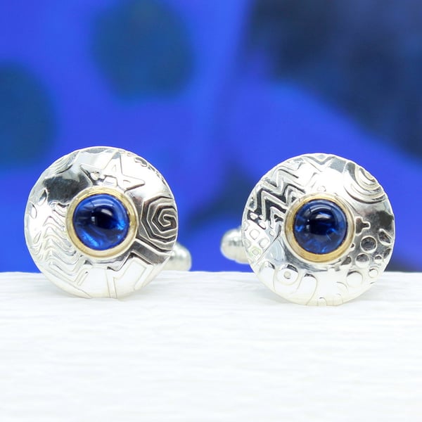 Silver cufflinks, handmade, blue spinel stone, sterling silver, gemstone choice